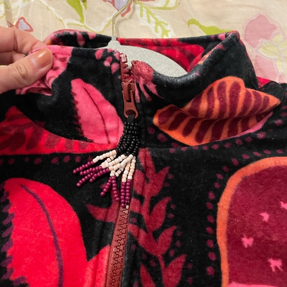 FARM RIO Black Tropical Magic Plush Velvet Bomber Jacket Back Pink - Picture 3 of 4